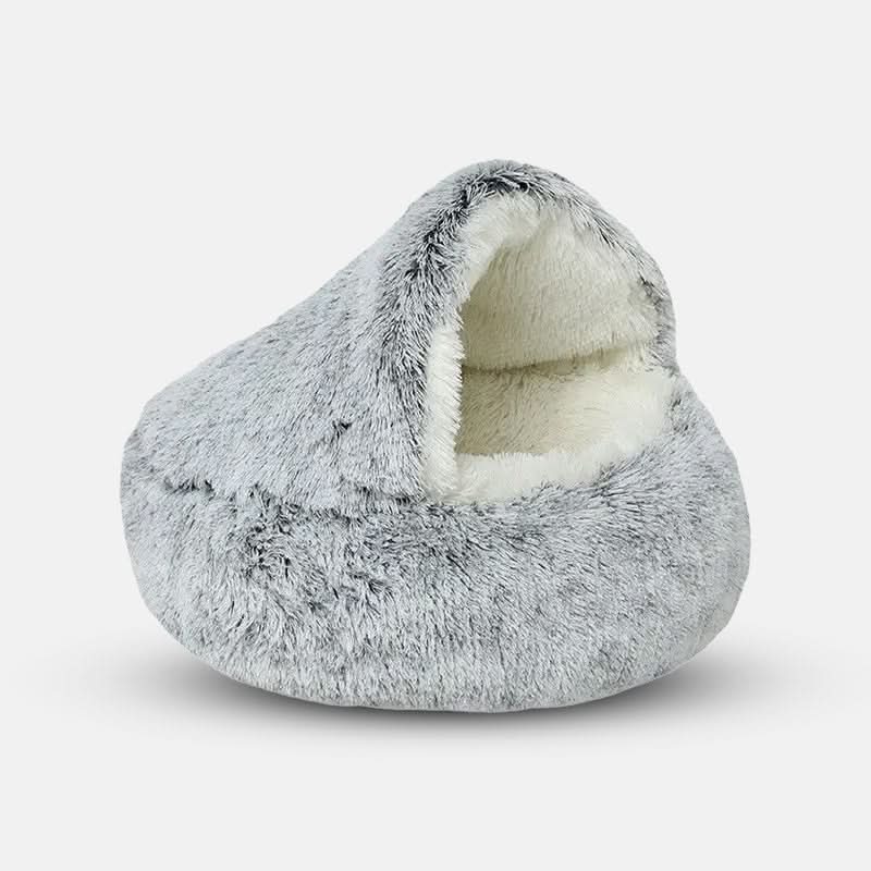 Dog & Cat Cave Bed Hooded Faux Fur Removable Cover