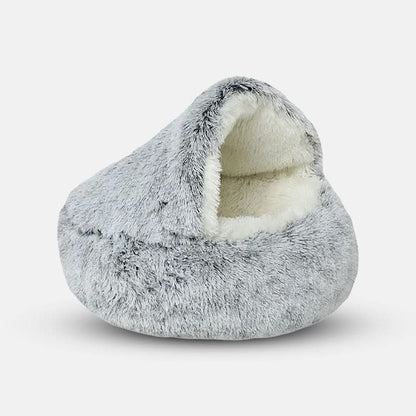 Dog & Cat Cave Bed Hooded Faux Fur Removable Cover