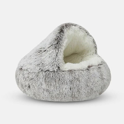 Dog & Cat Cave Bed Hooded Faux Fur Removable Cover