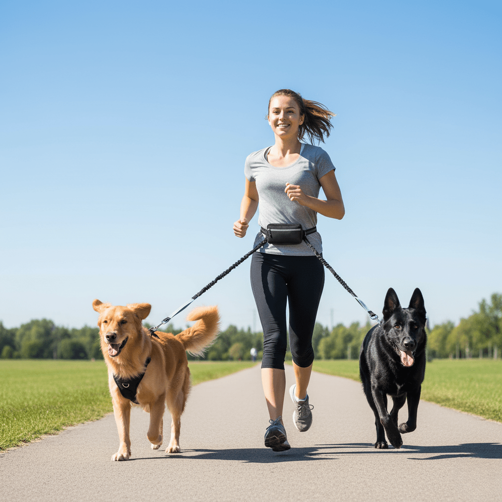 Dog Leash Hands-Free Hip Belt Shock-Absorbing Elastic Padded Handles