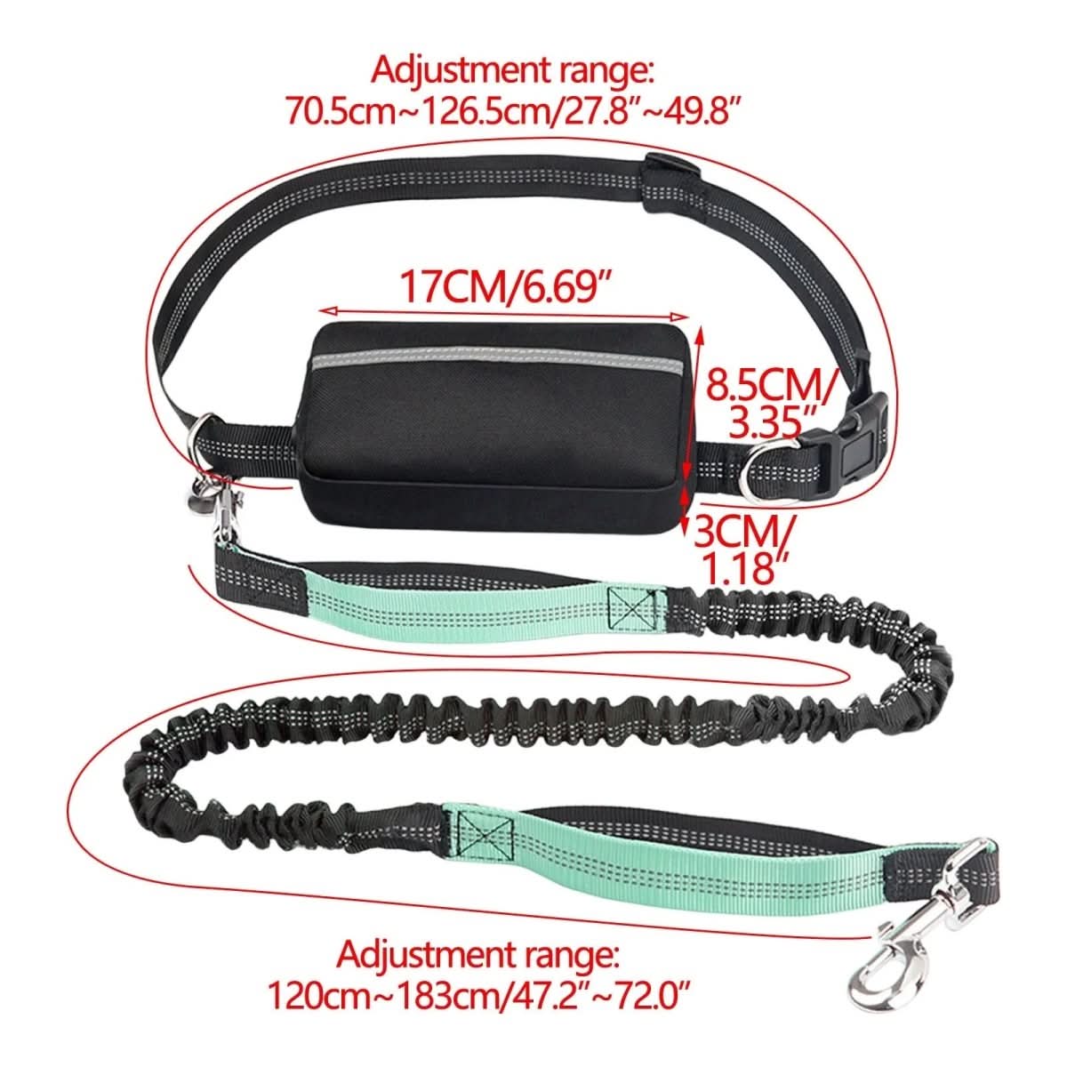 Dog Leash Hands-Free Hip Belt Shock-Absorbing Elastic Padded Handles
