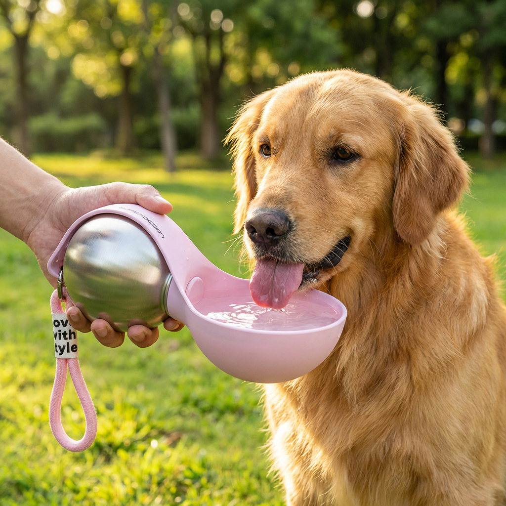 Dog Travel Bottle Leak-Proof Stainless Steel With Silicone Bowl