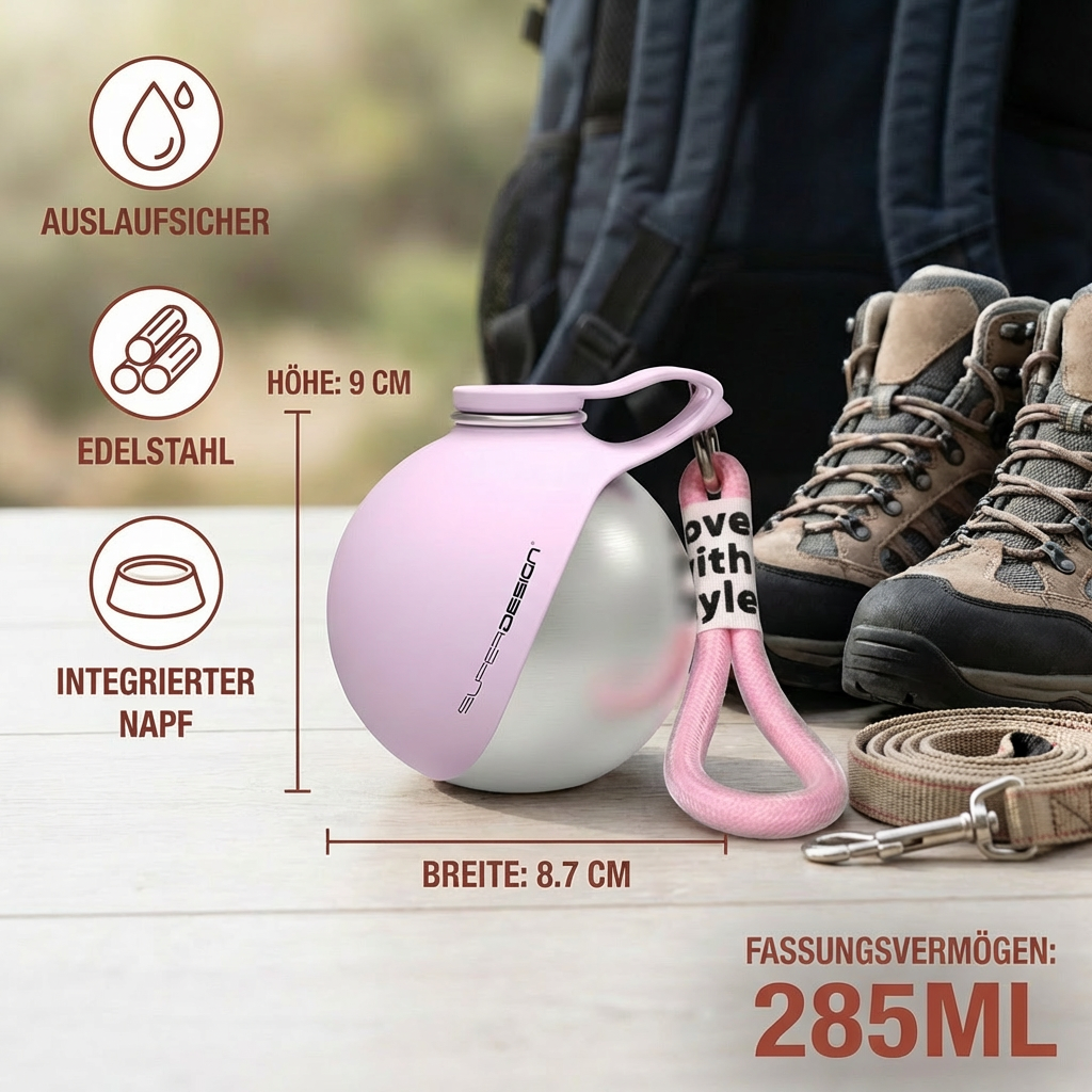 Dog Travel Bottle Leak-Proof Stainless Steel With Silicone Bowl