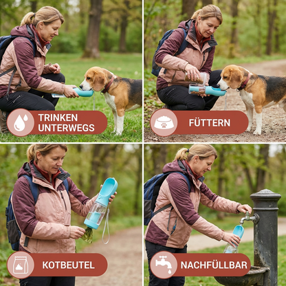 Dog Travel Water Bottle 3-In-1 Water Food & Waste