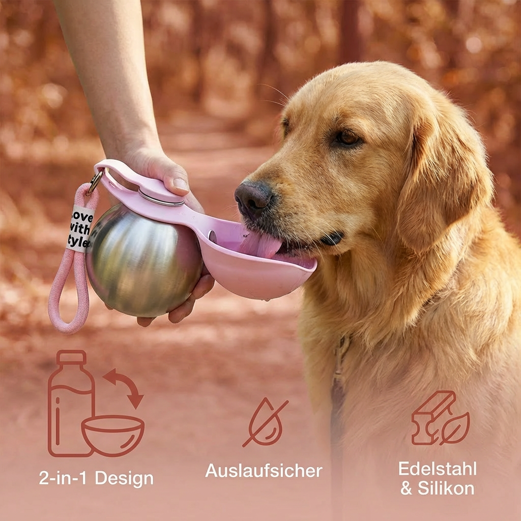 Dog Travel Water Bottle Stainless Steel Leak-Proof Silicone Bowl