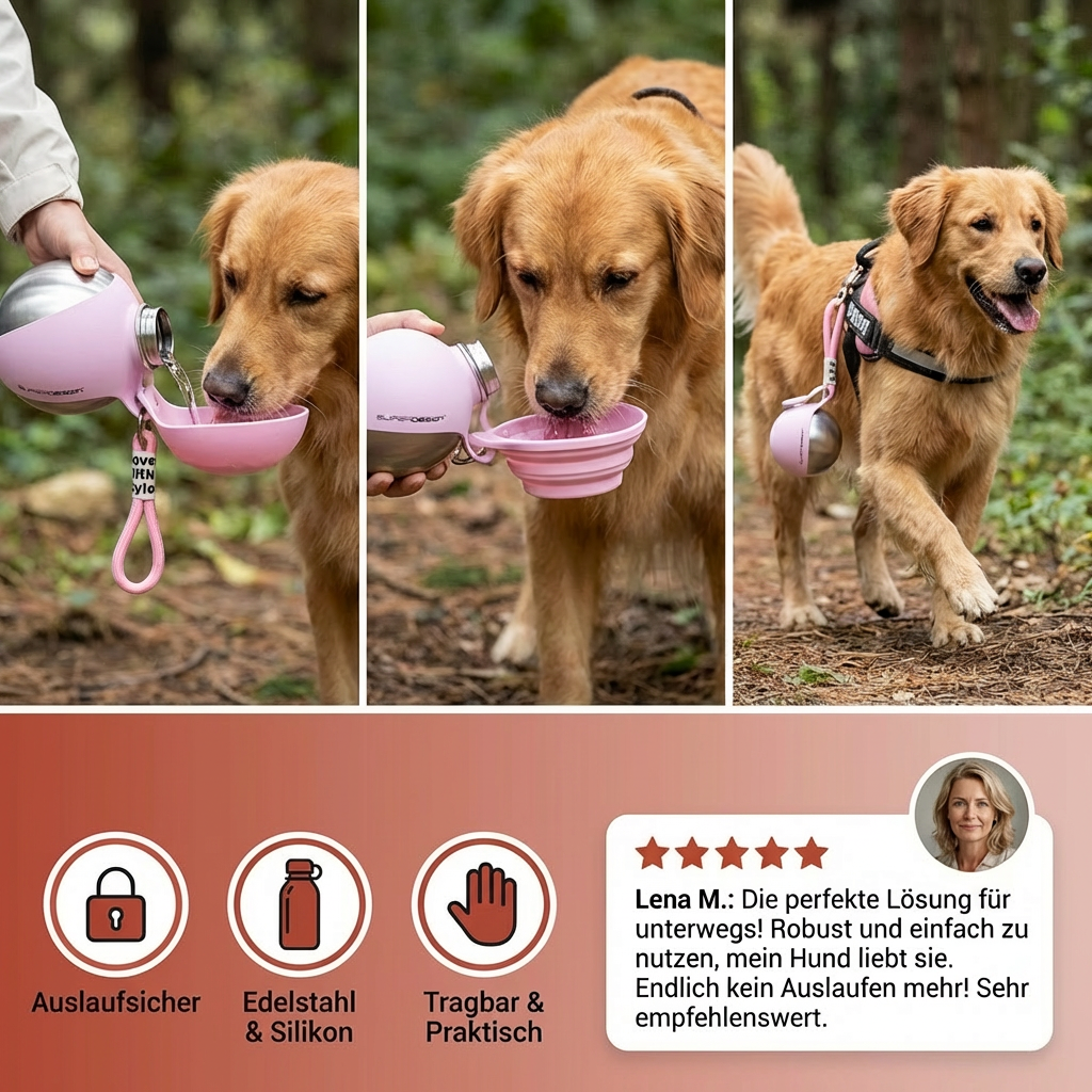 Dog Travel Water Bottle Stainless Steel Leak-Proof Silicone Bowl