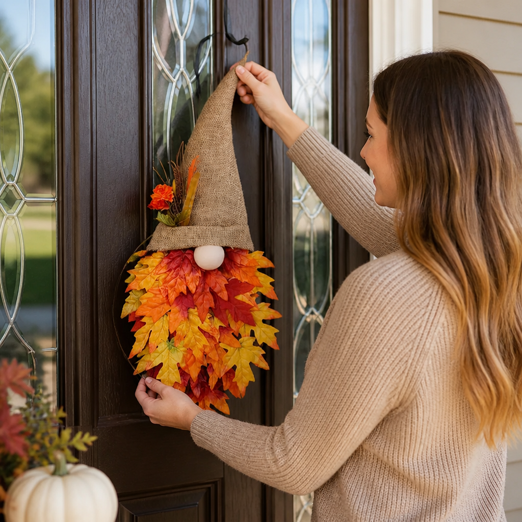 Door Hanger Autumn Fabric With Maple Leaves