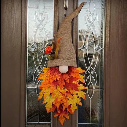 Door Hanger Gnome Design Fabric & Artificial Leaves