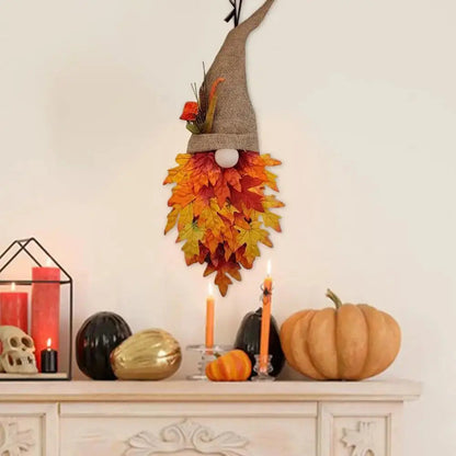 Door Hanger Gnome Design Fabric & Artificial Leaves