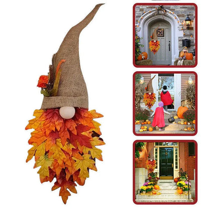 Door Hanger Gnome Design Fabric & Artificial Leaves