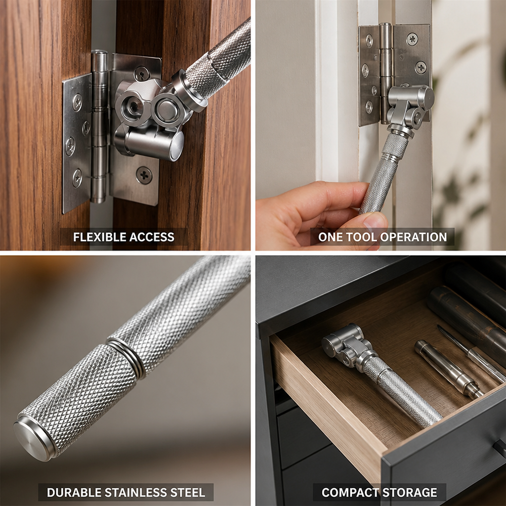 Door Hinge Wrench Adjustable Swivel Head Stainless Steel