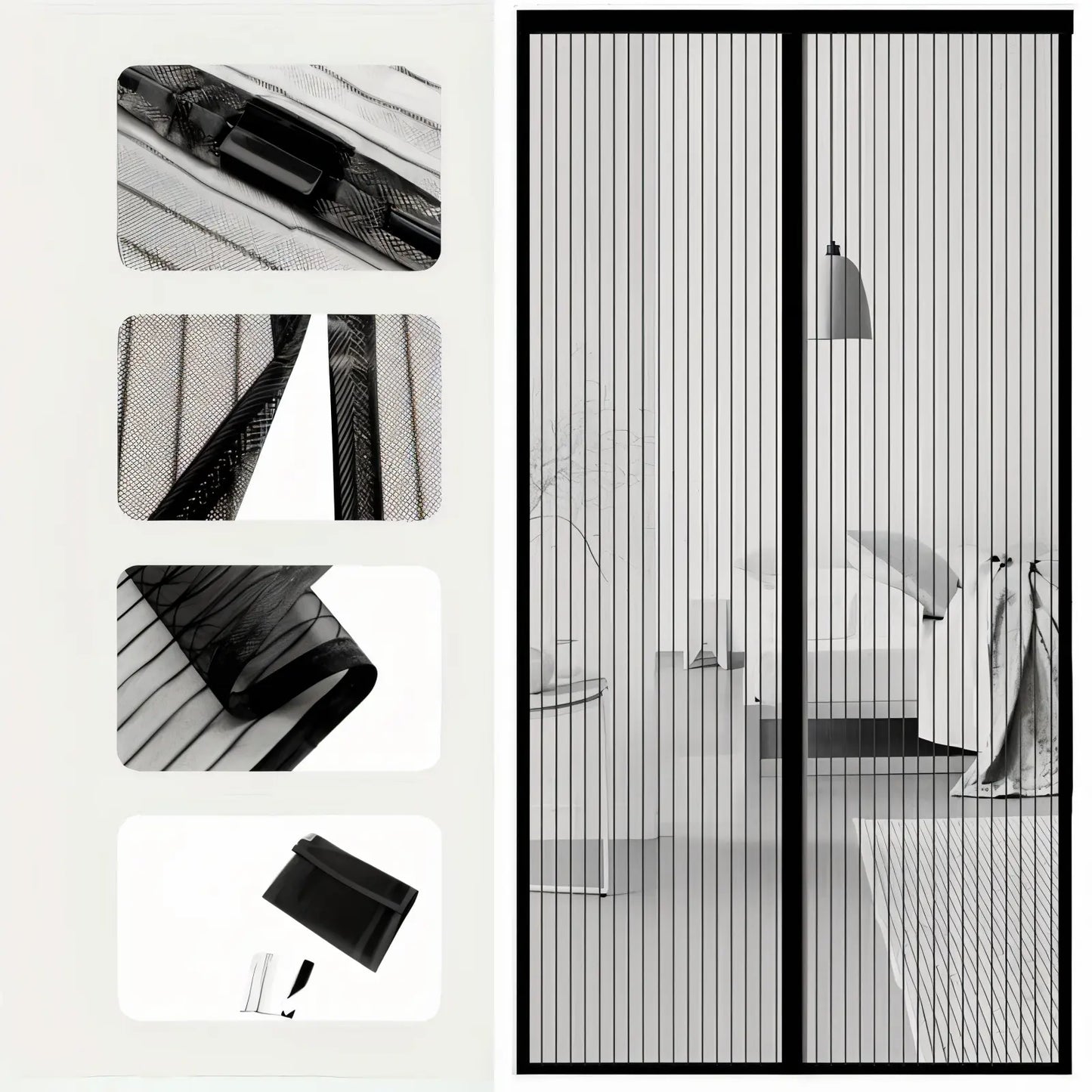 Door Insect Screen Magnetic Closure Polyester Mesh