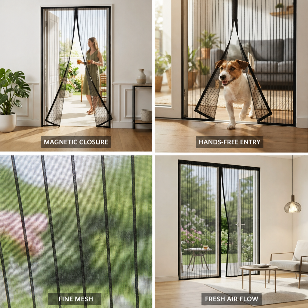 Door Insect Screen Magnetic Self-Closing Fine Mesh