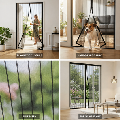 Door Insect Screen Magnetic Self-Closing Fine Mesh