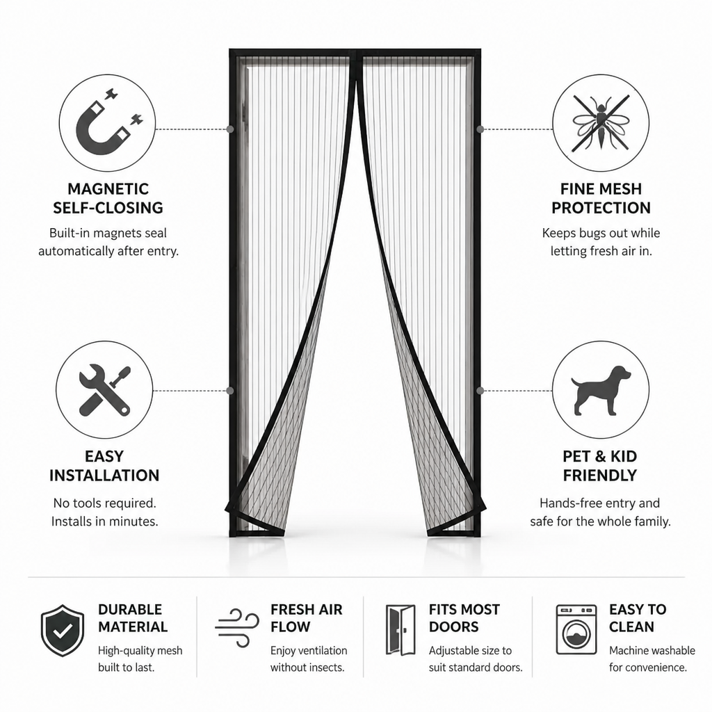 Door Insect Screen Magnetic Self-Closing Fine Mesh