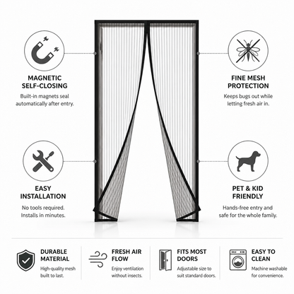 Door Insect Screen Magnetic Self-Closing Fine Mesh