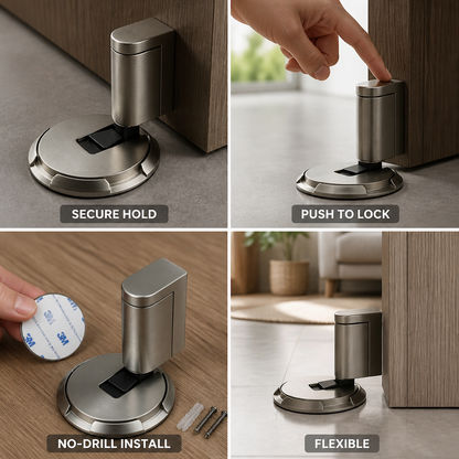 Door Stop Push-To-Lock No-Drill Zinc Alloy