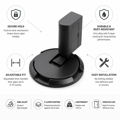 Door Stop Push-To-Lock No-Drill Zinc Alloy