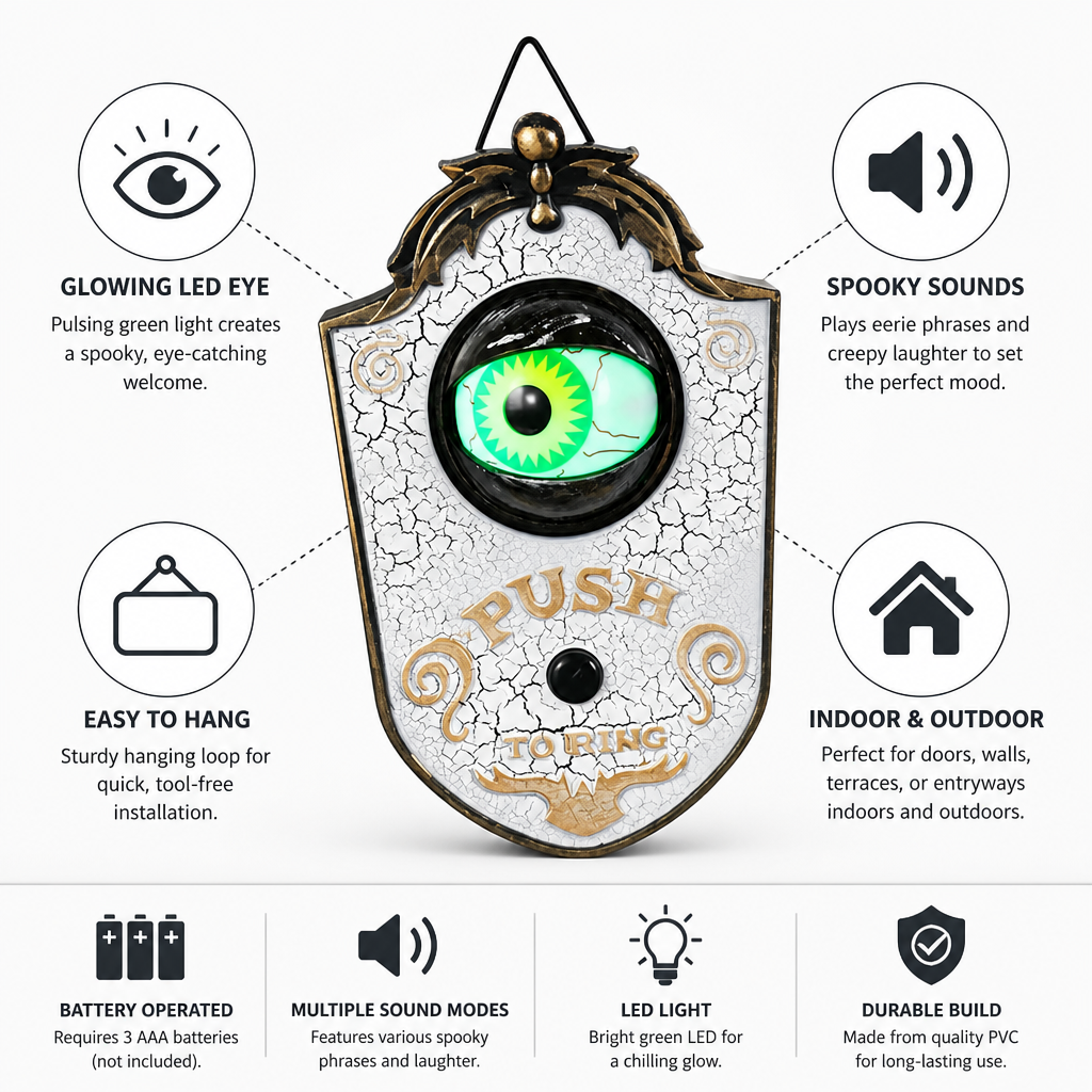 Doorbell Battery-Operated Glowing LED Eye & Spooky Sounds