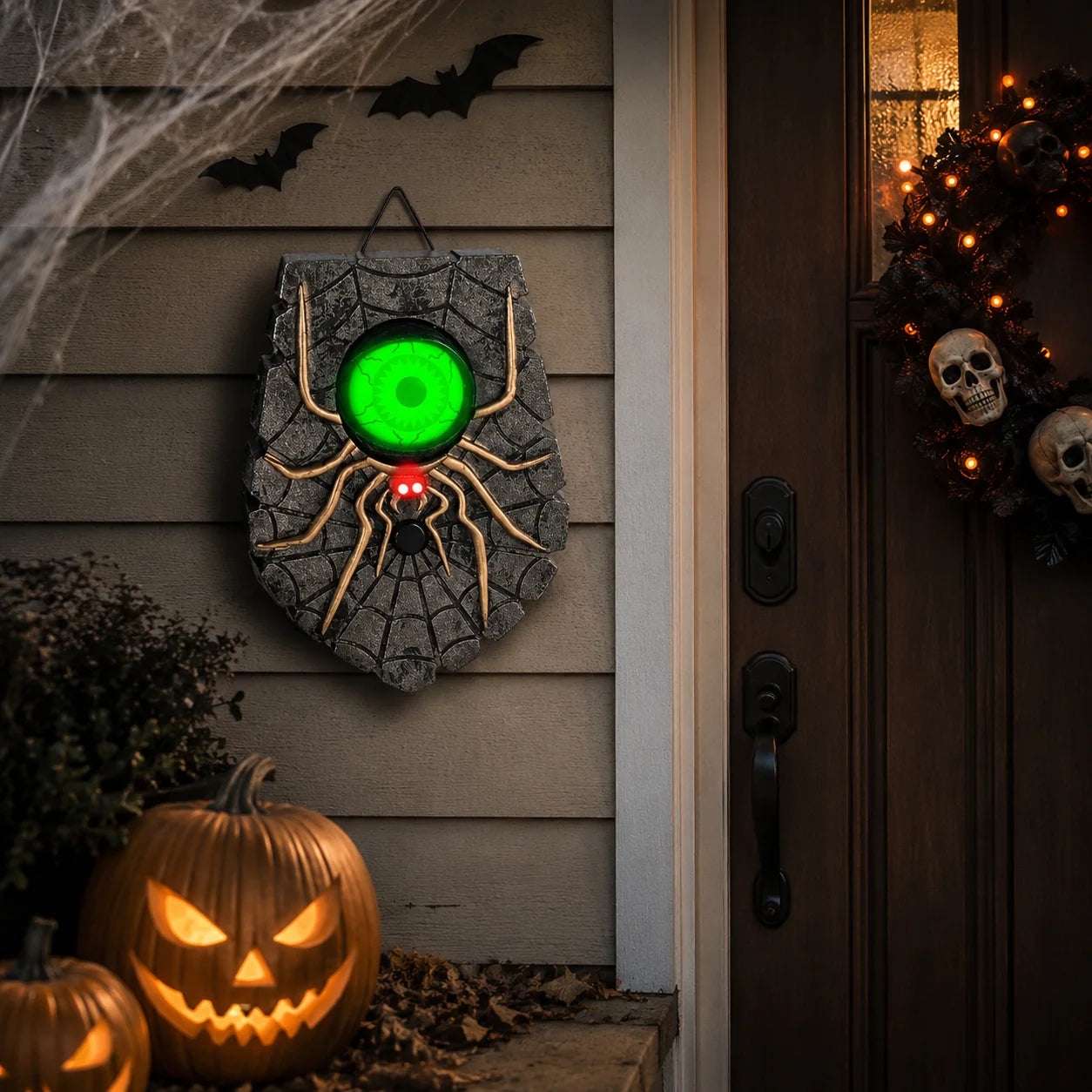 Doorbell Decoration Spider Web Glowing Eyes Battery-Operated