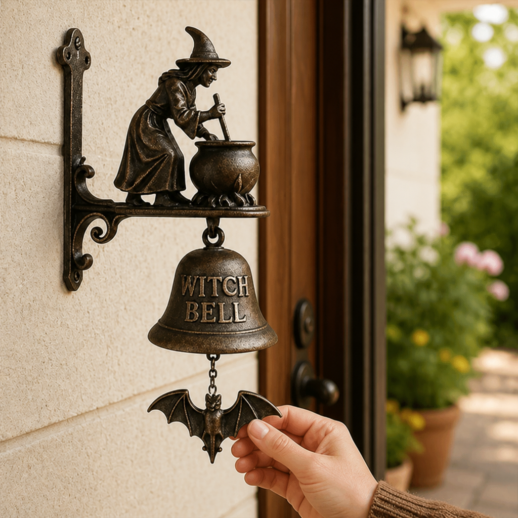 Doorbell Witch Motif Antique Bronze Weatherproof