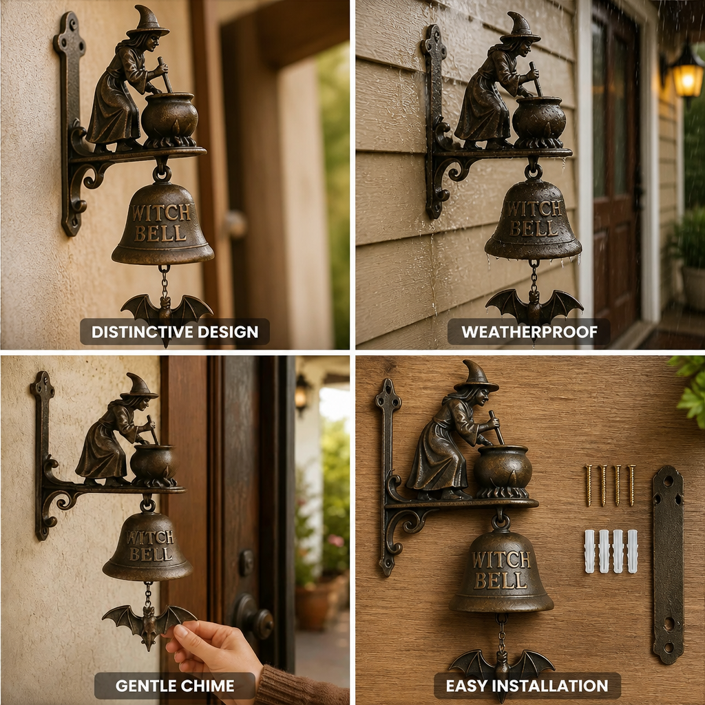 Doorbell Witch Motif Antique Bronze Weatherproof