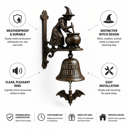 Doorbell Witch Motif Antique Bronze Weatherproof