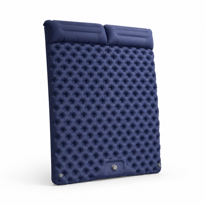 Double Air Mattress Built-In Foot Pump & Attached Pillows
