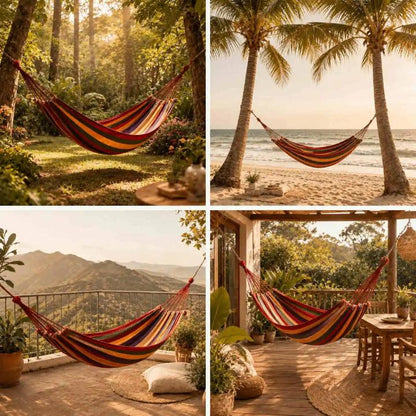 Double Hammock Breathable Cotton Supports 452 Lbs