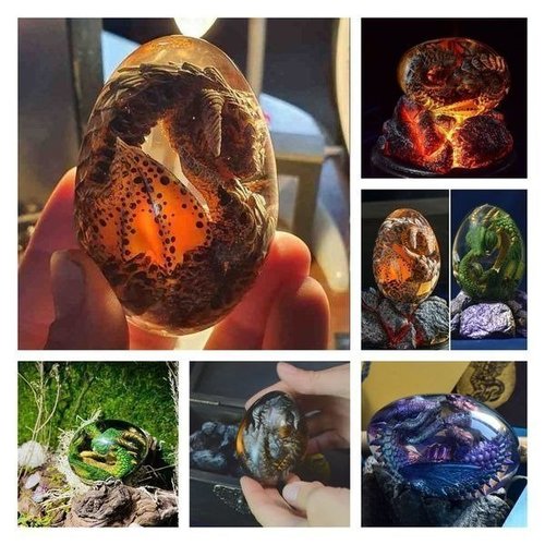 Dragon Egg Figurine Handcrafted Epoxy & Clay Miniature Dragon
