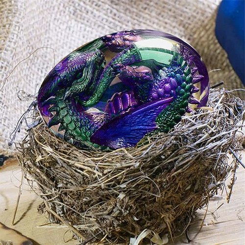 Dragon Egg Figurine Handcrafted Epoxy & Clay Miniature Dragon