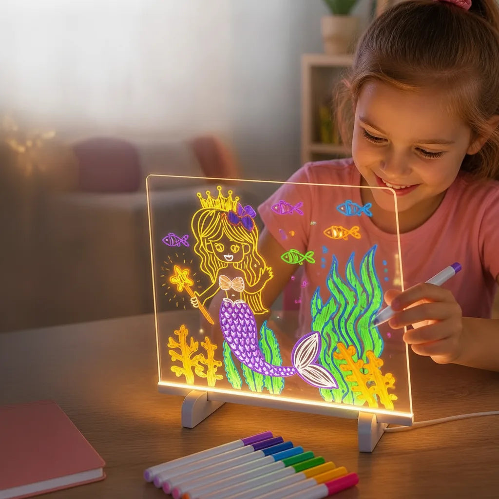 Drawing Board USB-Powered LED Erasable 7 Pens