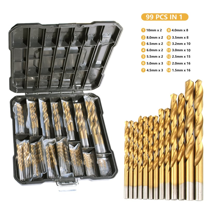 Drill Bit Set Titanium-Coated 135 Degree 99 Piece