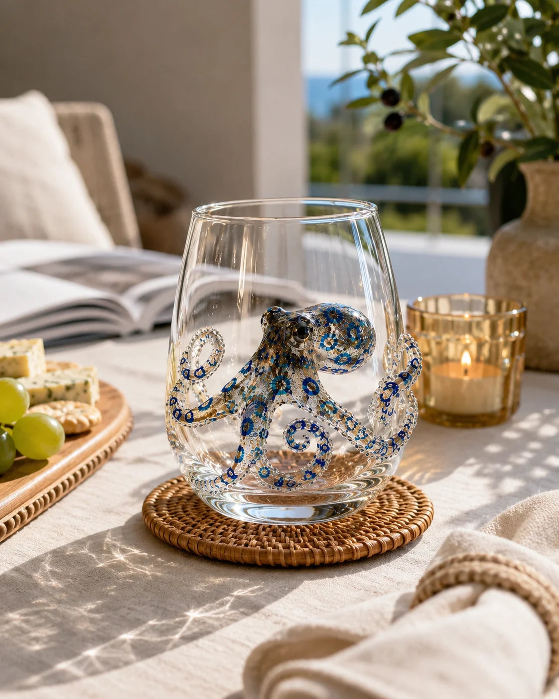 Drinking Glass Handcrafted 3D Sea Creature Motif