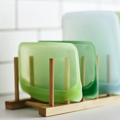 Drying Rack Bamboo Vertical Holds 7 Bags & Lids