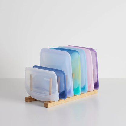Drying Rack Bamboo Vertical Holds 7 Bags & Lids