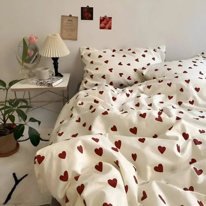 Duvet Cover Set Breathable Polyester Heart Pattern