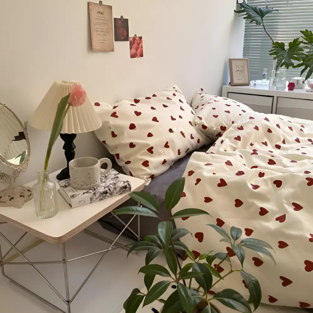 Duvet Cover Set Breathable Polyester Heart Pattern