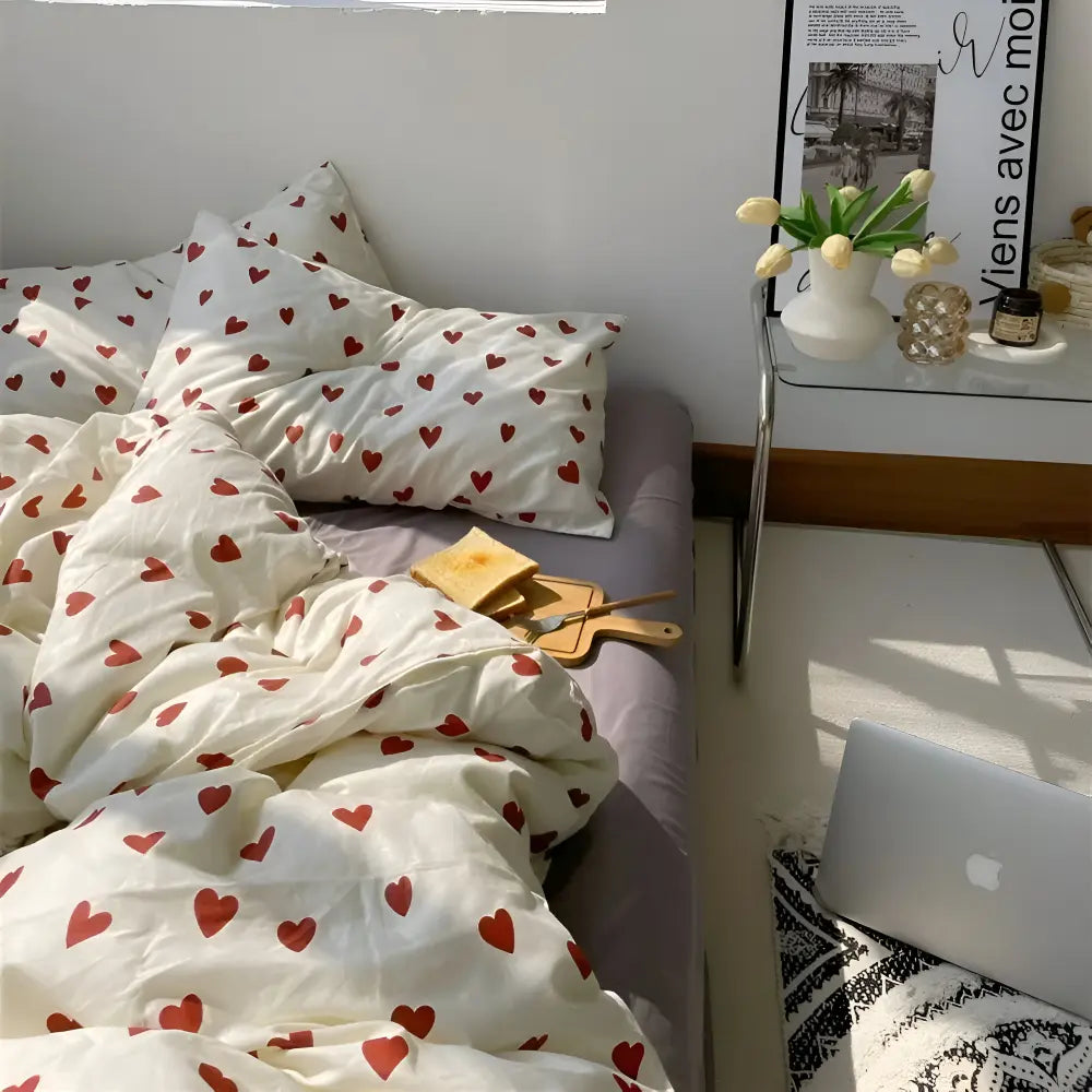 Duvet Cover Set Breathable Polyester Heart Pattern