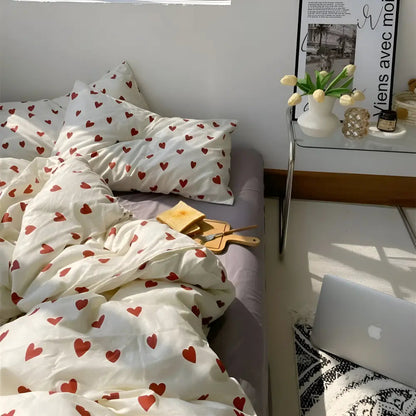 Duvet Cover Set Breathable Polyester Heart Pattern