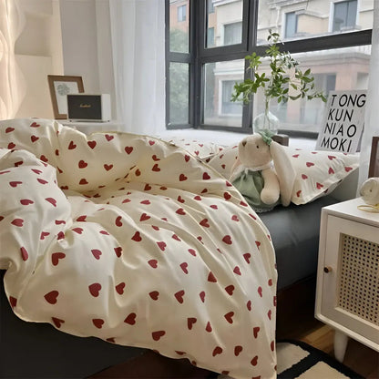 Duvet Cover Set Breathable Polyester Heart Pattern