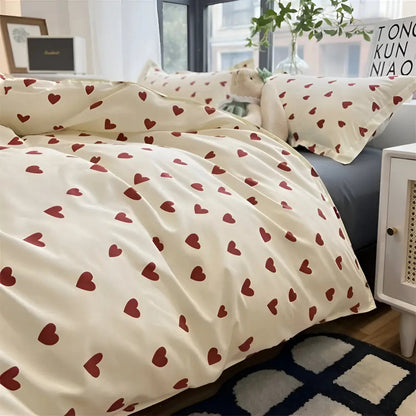 Duvet Cover Set Breathable Polyester Heart Pattern