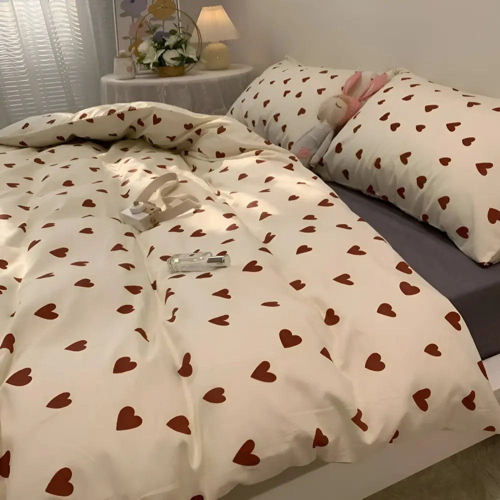 Duvet Cover Set Breathable Polyester Heart Pattern