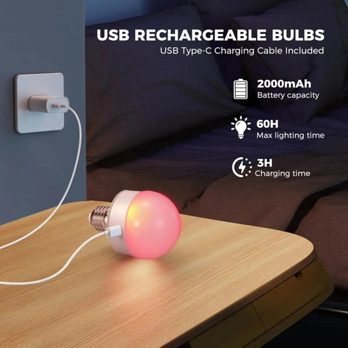 E27 LED Bulb Rechargeable RGB Remote Control