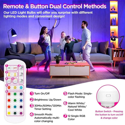 E27 LED Bulb Rechargeable RGB Remote Control