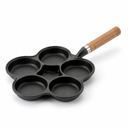 Egg Pan Cast Iron Five-Well Wooden Handle