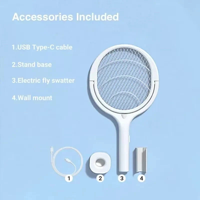 Electric Fly Swatter UV Light Foldable Head USB Rechargeable