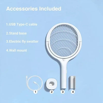 Electric Fly Swatter UV Light Foldable Head USB Rechargeable
