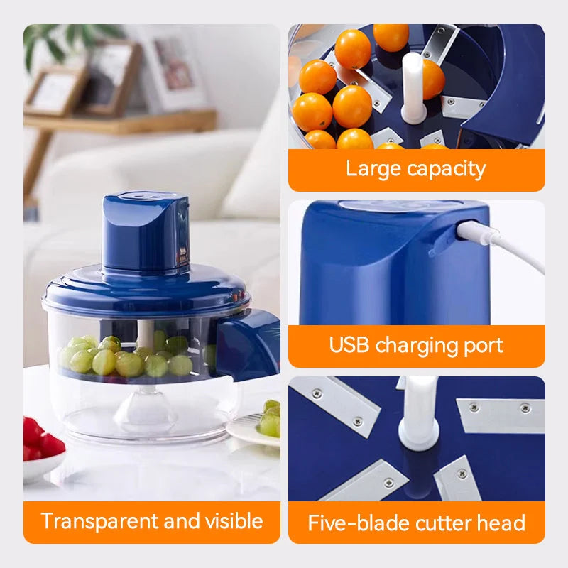 Electric Food Chopper USB Rechargeable 5-Blade Stainless Steel