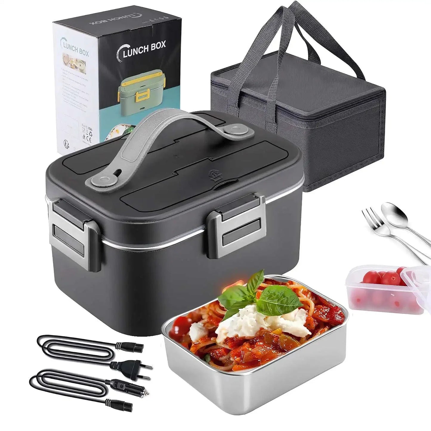 Electric Lunchbox Stainless Steel EU Plug & Car Adapter